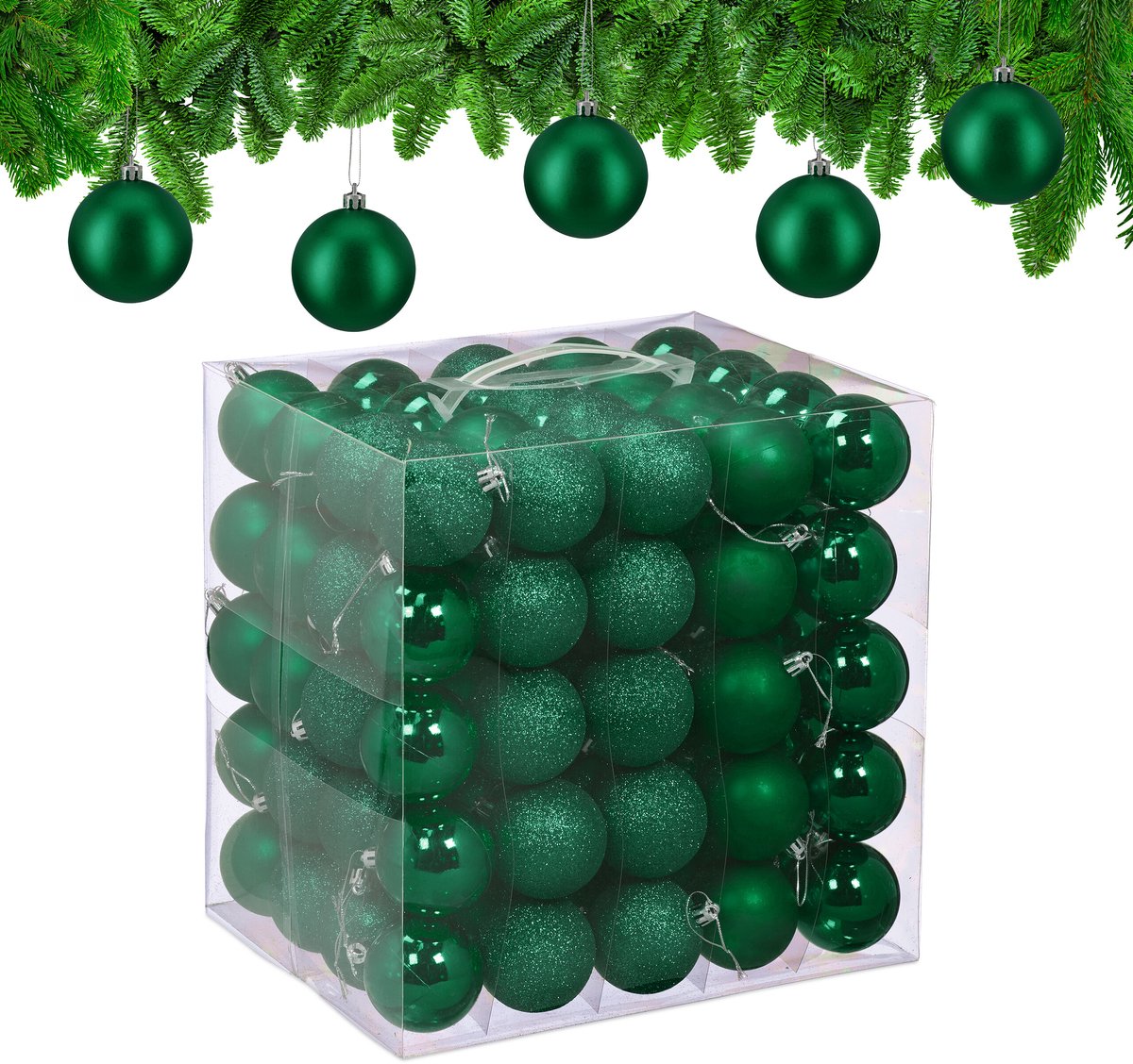 Kerstballen set van 100 - Ø 6 cm - kunststof - onbreekbaar - donkergroen