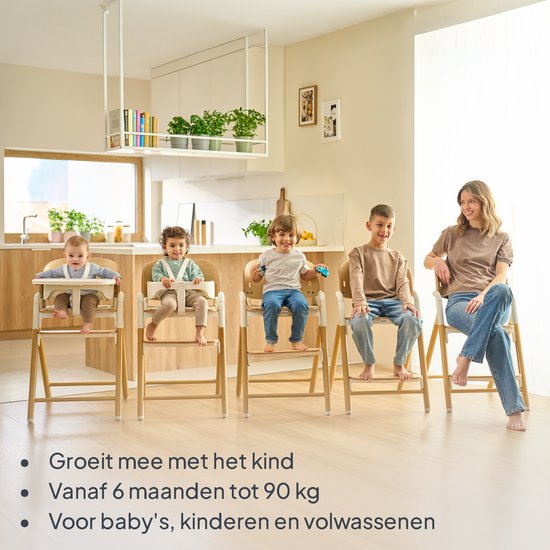 Chaise haute en bois Lionelo Celia 3 en 1 – De Bébé à adulte – Siège et repose-pieds réglables – Harnais 5 points – Revêtement en Eco– Comprend BabySet et plateau – Capacité de charge jusqu'à 90 kg