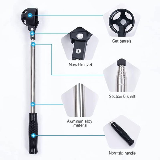 Telescopische Golfhengel Ball Retriever - 6.4ft - intrekbare golfbal-ophaalapparaat - Ball retriever - Automatische Vergrendeling - Compact Golfbalpick‑up & Golfaccessoire - zwart van Merkloos — afbeelding 2