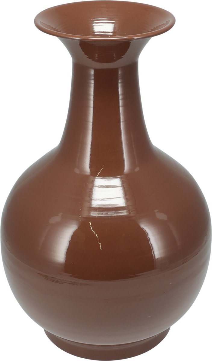 In & Out Deco Bol Vaas - Zink - Bruin - Hoogglans - 38 cm hoog - 24 cm rond