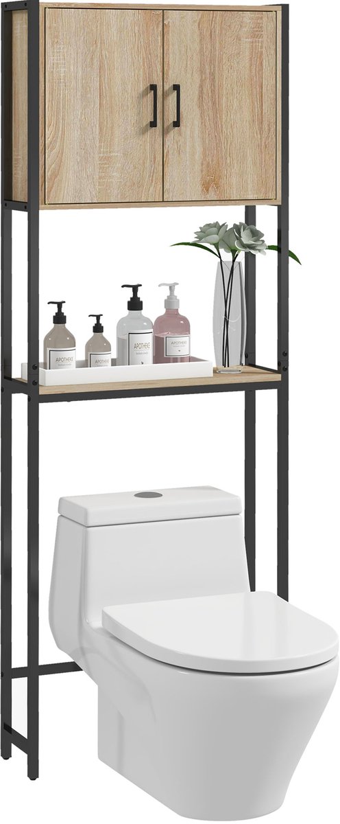 Kleankin-Boven het toiletkastje-64x19x178cm-Spaanplaat-Natuurlijk hout