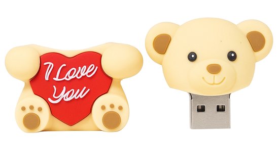 Clé USB 3.0 Teddy Bear 128 GB avec cœur – Je t'aime – Haute vitesse – Cadeau romantique pour la Saint-Valentin, un anniversaire ou un anniversaire – Gadget original pour homme, femme, petit ami ou petite amie – Beige – Ulticool