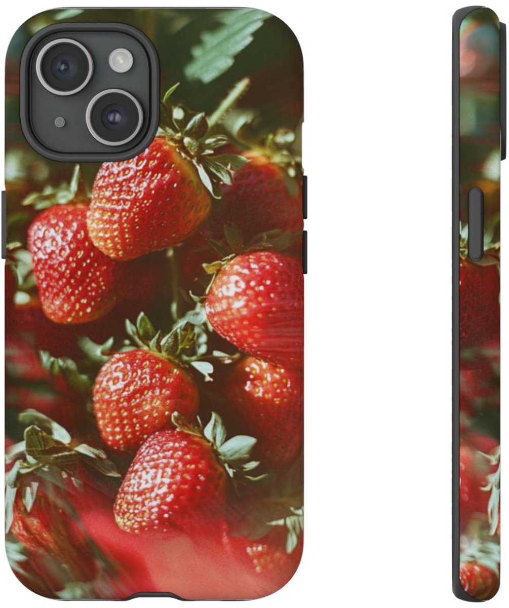 Sappige Rode Aardbeien van Dichtbij – Telefoonhoesje Geschikt voor iPhone 15