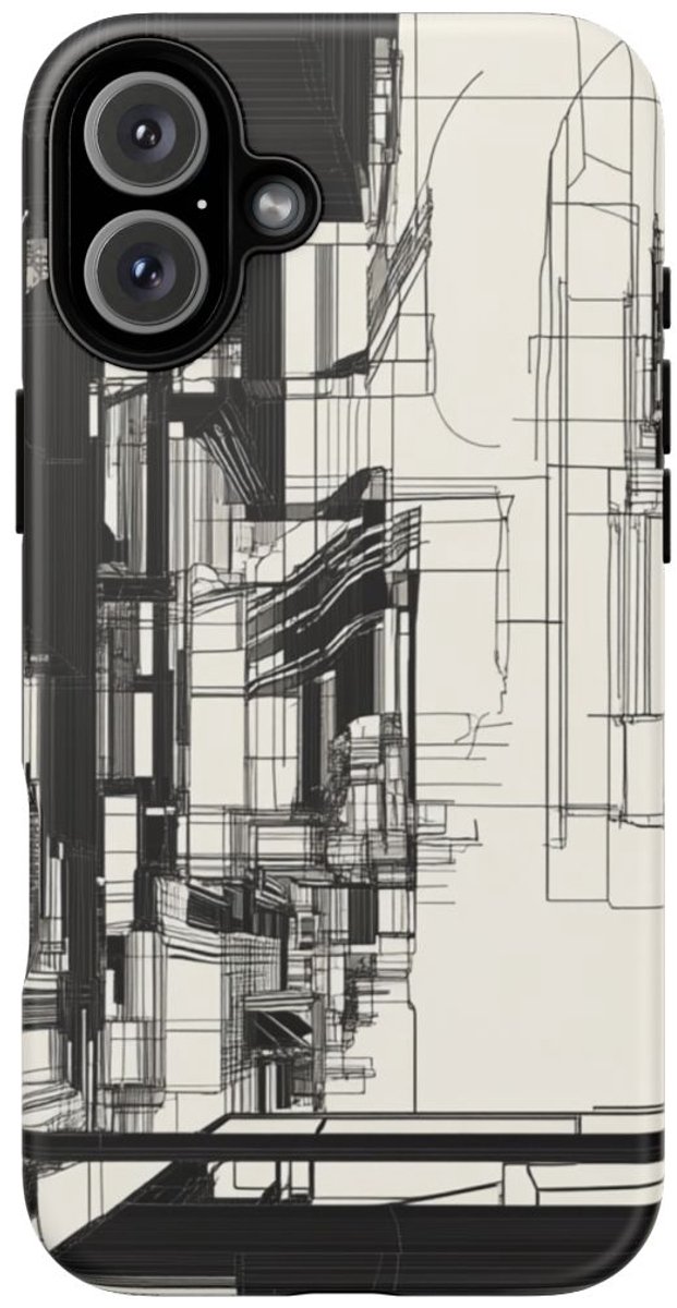 Abstracte Stedelijke Lijntekening – Telefoonhoesje Geschikt voor iPhone 16 Plus