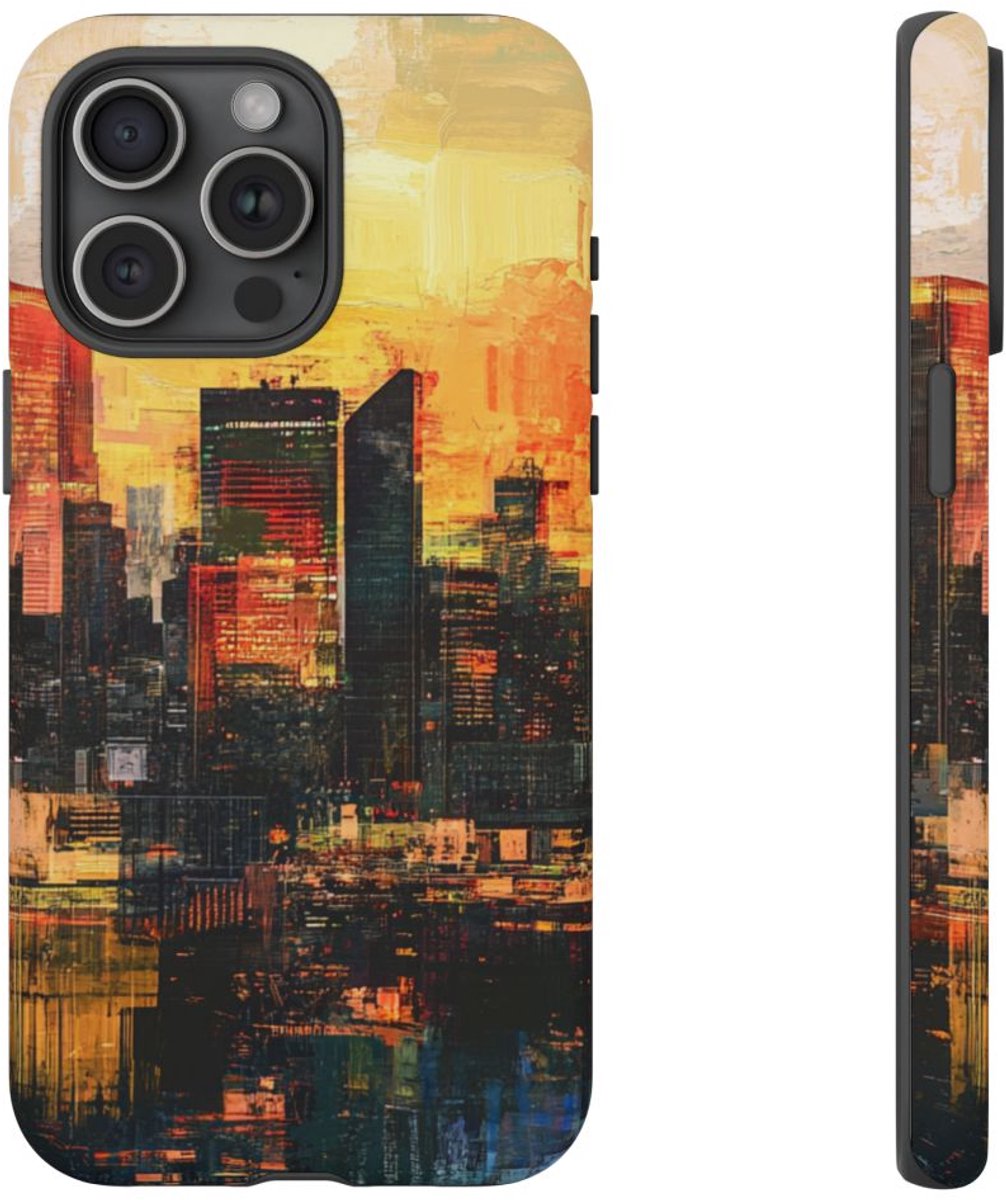 Abstracte Stedelijke Zonsondergang – Telefoonhoesje Geschikt voor iPhone 15 Pro Max