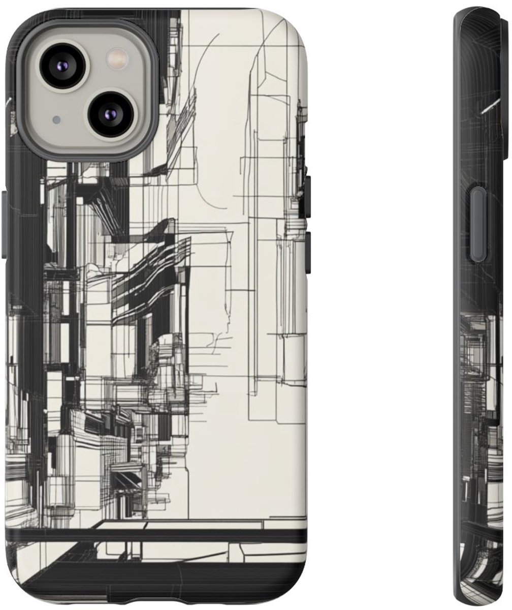 Abstracte Stedelijke Lijntekening – Telefoonhoesje Geschikt voor iPhone 14