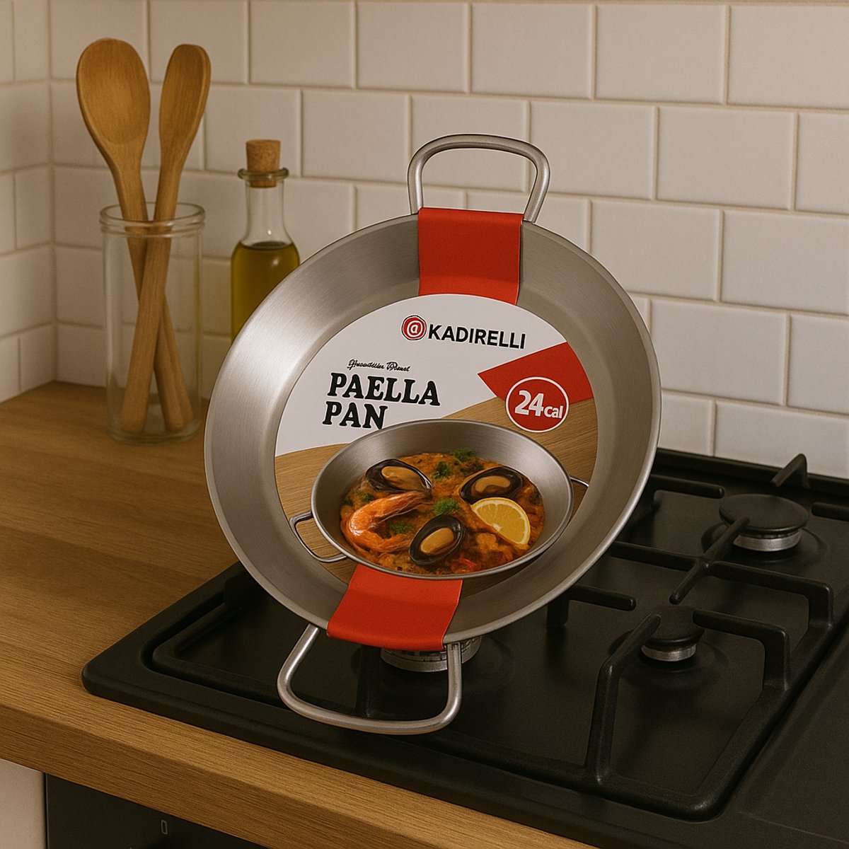 Kadirelli Paella Pan – 24 cm - RVS – Stalen Paellapan met Handgrepen