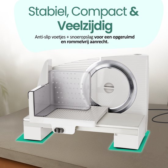 Emerio Multifunctionele Snijmachine - 110W - Dikte Verstelbaar 0-15mm - RVS Mes - Elektrische Snijmachine voor Brood, Kaas en Vlees - Broodsnijmachine Elektrisch - MS-125001 Allessnijder Wit