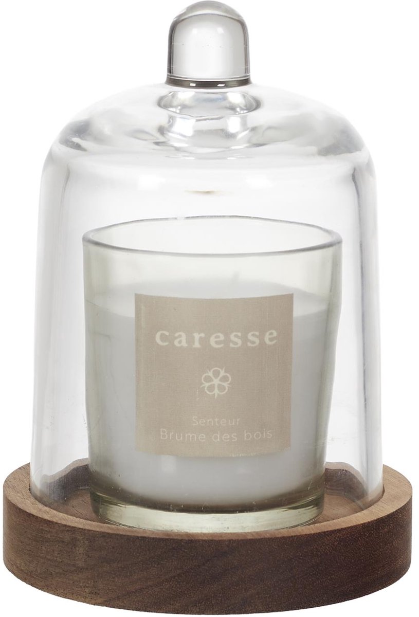 WDMT Luxe Geurkaars met Stolp – Witte Geurkaars in Glazen Houder met Houten Onderzetter – Sfeervolle Interieurdecoratie & Cadeau – Natuurlijke Hout- en Bosgeur – Kaars – Wit