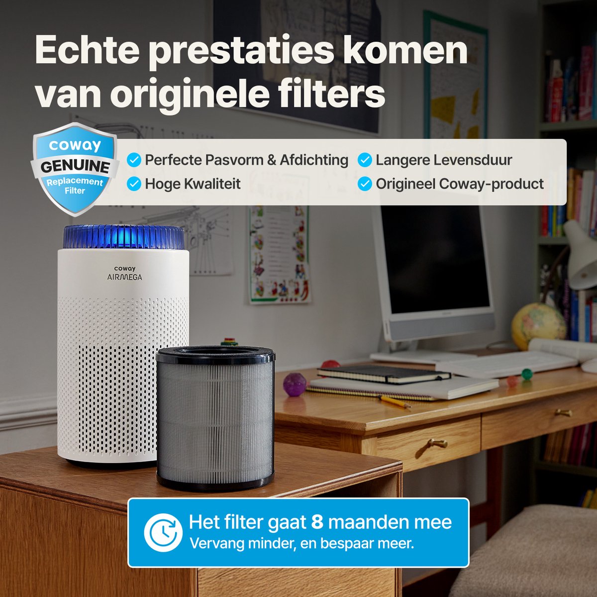 Coway Airmega 50 Luchtreiniger - Air Purifier – 120 m³/u - HEPA filter + koolstoffilter - Verwijdert tot 99,97% van fijne en ultrafijne deeltjes - Tegen stof, pollen, allergenen en geuren - Fluisterstil (18 dB) - ECARF gecertificeerd — afbeelding 5