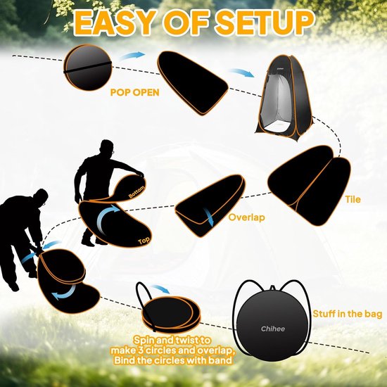 Chihee Outdoor Privacy Shelter Pop Up Camping Bathroom Tent Pod Portable Changing Tent 1 Room Instant Camp Toilet Stall Shower Tent Changing Room Foldable with Cover Floor Carrying Bag Hiking Fishing — afbeelding 5