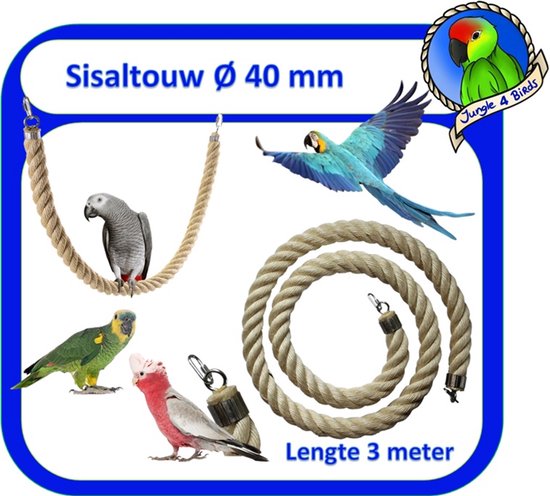 Foto: Jungle sisal speeltouw zit touw vogelspeelgoed 40 mm 300 cm lang vogeltouw papegaaien kleine ara soorten grijze roodstaarten amazone s middelslag kaketoe ros kaketoe edel papegaaien ara manilata e d