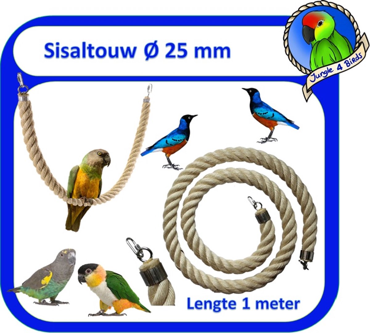 Jungle sisal Speeltouw / zit touw / vogelspeelgoed Ø 25 mm & 100 cm lang - vogeltouw - grote parkieten - kleine papegaaien - bonte boertjes -pionussen - rossela's - eekhoorns