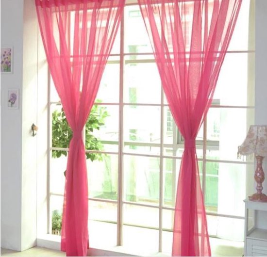 Roze vitrage - Dun gordijntje - 100 bij 200cm - Polyester - Roze -  KoopjesAap | bol.com