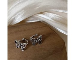 GoedeDoelen.Shop | Klem-Oorbellen Vlinder Silver | Zilverkleurig | Afmeting Vlinder: 1x1 CM | Vlinder Oorbel | Ear Cuffs | Butterfly | Transformatie | Vleugels | Oorsieraad | Wellness-House