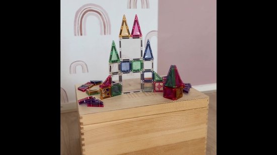 LearnetiQ® Mini Magnetic Tiles 65 Stuks + Compleet Inspiratieboek Inclusief opbergblik - Reisset - Speelgoed voor onderweg - Pastel Magnetische Tegels Bouwstenen - Cadeau Jongens Meisjes - Montessori Educatief Kinderspeelgoed 3 4 5 6 7 8 9 Jaar