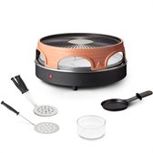 Emerio Pizzarette 3-in-1 Origineel - Zwitserse Raclette en Grill - 6 Persoons Pizza Oven - Handgemaakte Terracotta Koepel - 6 Geïsoleerde Bakspatels - RVS Bakplaat - Gourmetstel met Cool touch - PO-113255.4 1500W