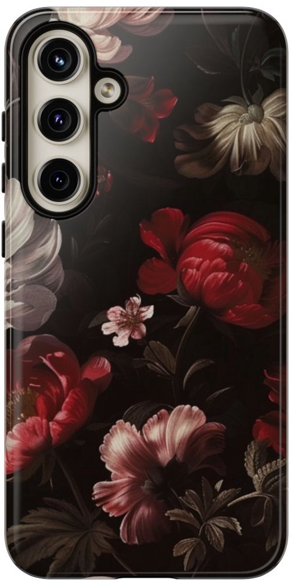 Donker Bloemmotief met Glans – Telefoonhoesje Geschikt voor Samsung Galaxy S24 Plus
