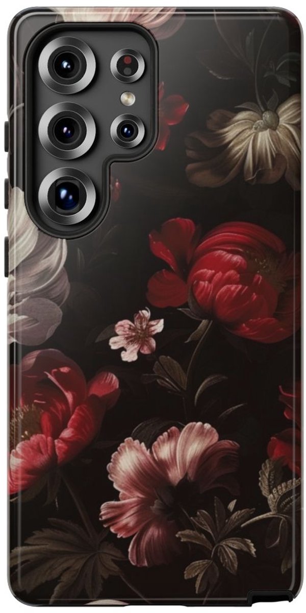 Donker Bloemmotief met Glans – Telefoonhoesje Geschikt voor Samsung Galaxy S25 Ultra