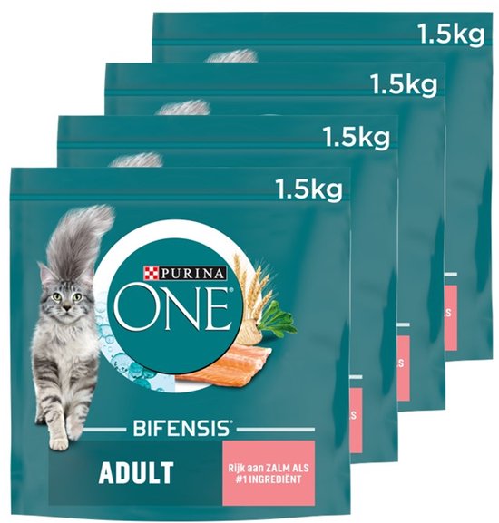 PURINA® ONE® Adult - Kattenbrokjes - Zalm & Volkoren Granen - 4 x 1.5 kg