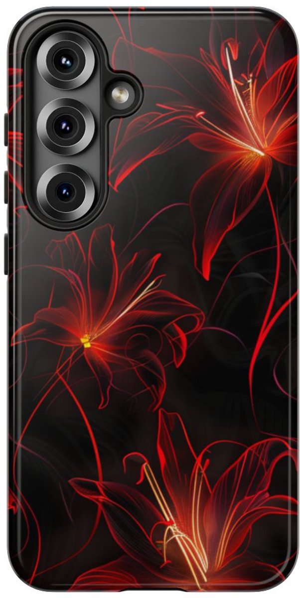 Rood Neon Spinleliepatroon – Telefoonhoesje Geschikt voor Samsung Galaxy S25