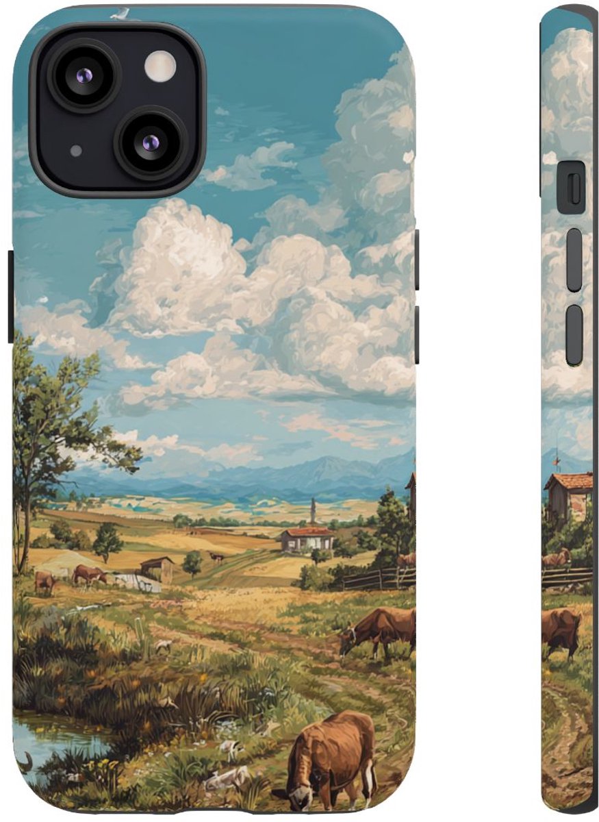 Landelijk Uitzicht met Boerderijdieren – Telefoonhoesje Geschikt voor iPhone 13