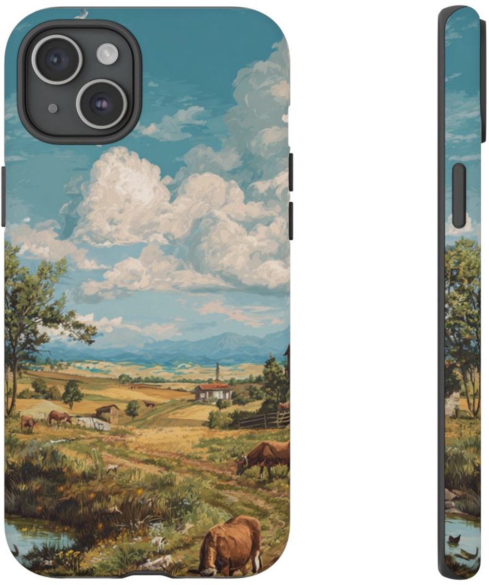 Landelijk Uitzicht met Boerderijdieren – Telefoonhoesje Geschikt voor iPhone 15 Plus
