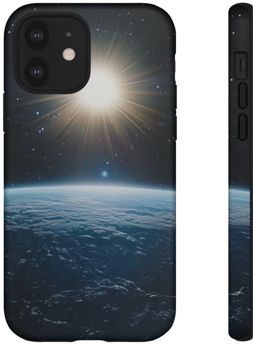 Blauwe Aarde vanuit de Ruimte met Stralende Zon – Telefoonhoesje Geschikt voor iPhone 12