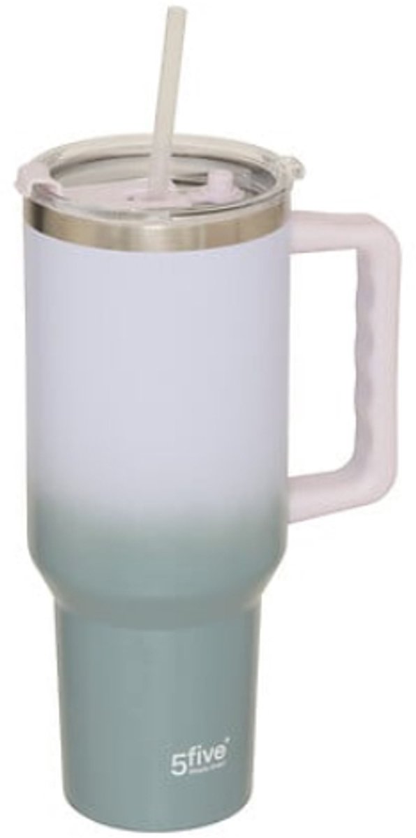 5Five Thermo Drinkbeker 1,2L - Roestvrij - Wit/Groen