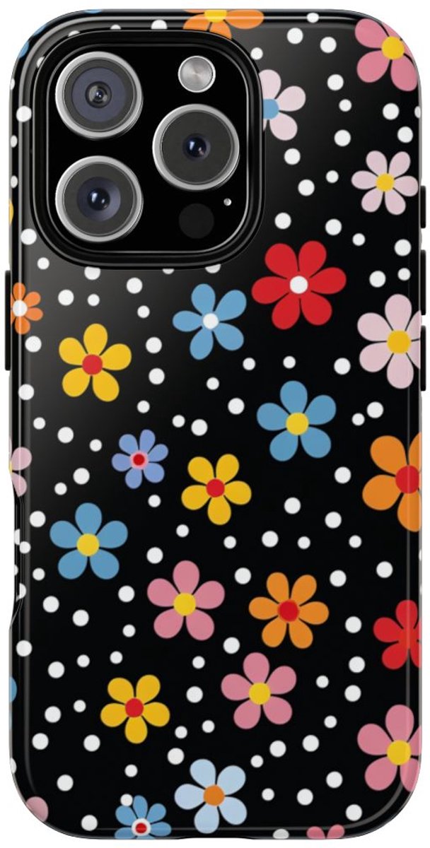 Vrolijk Bloemen- en Stippenpatroon – Telefoonhoesje Geschikt voor iPhone 16 Pro