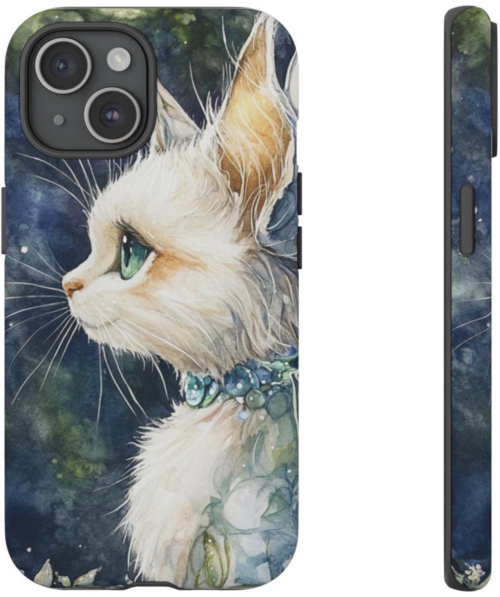 Aquarel Sprookjeskat met Vleugels – Telefoonhoesje Geschikt voor iPhone 15