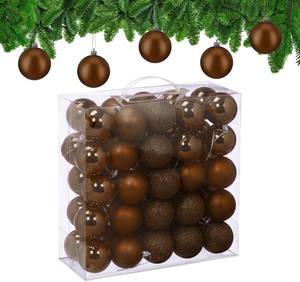 kerstballen set van 50 - Ø 6 cm - kunststof - onbreekbaar - bruin