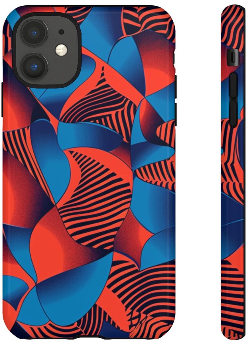 Levendig Rood-Blauw Abstract Patroon – Telefoonhoesje Geschikt voor iPhone 11