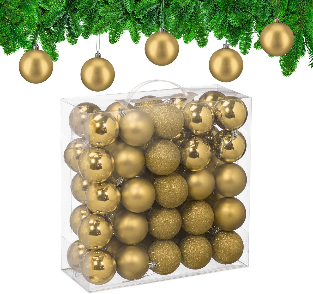 kerstballen set van 50 - Ø 6 cm - kunststof - onbreekbaar - goud