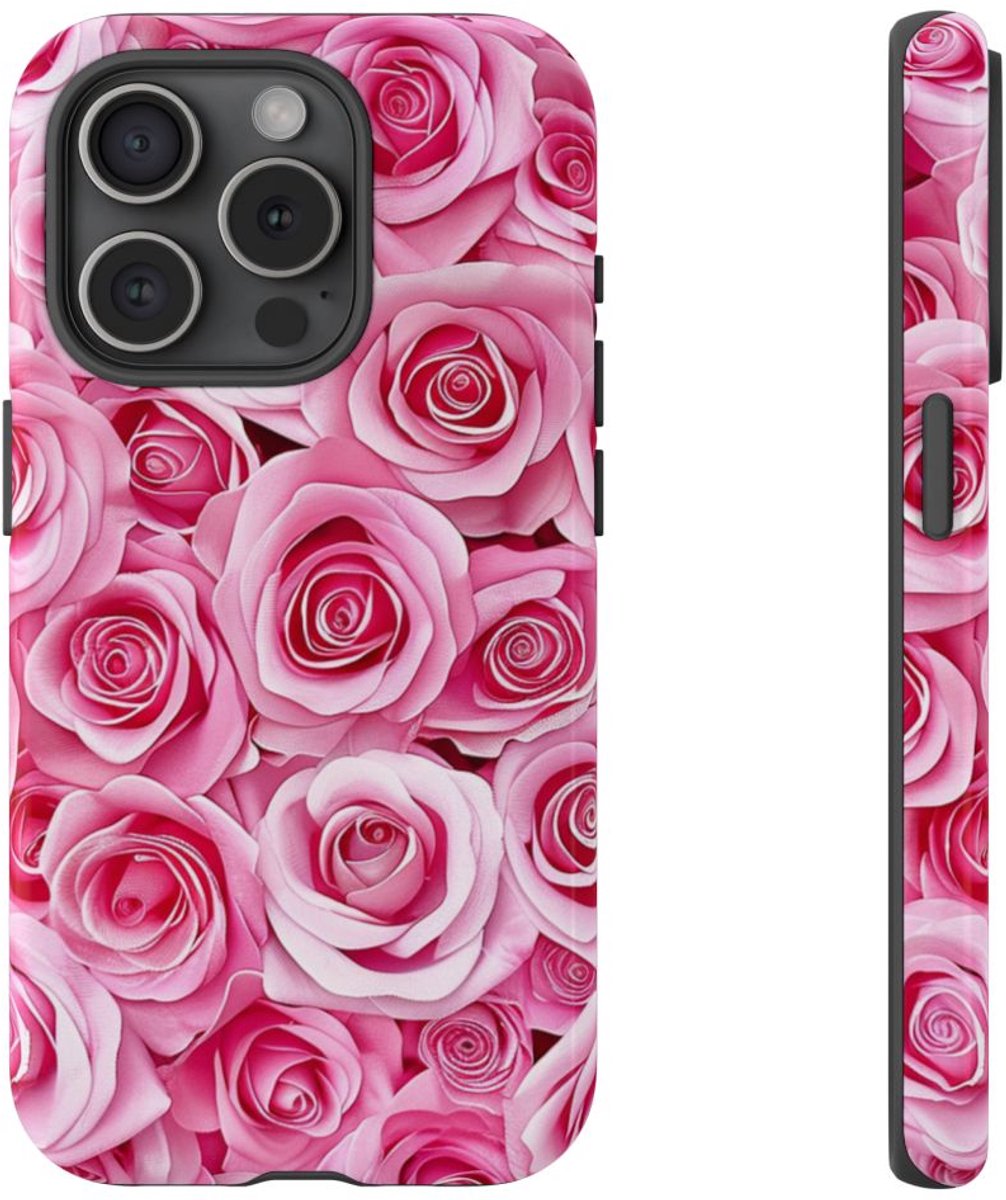 Roze Rozenpatroon – Telefoonhoesje Geschikt voor iPhone 15 Pro