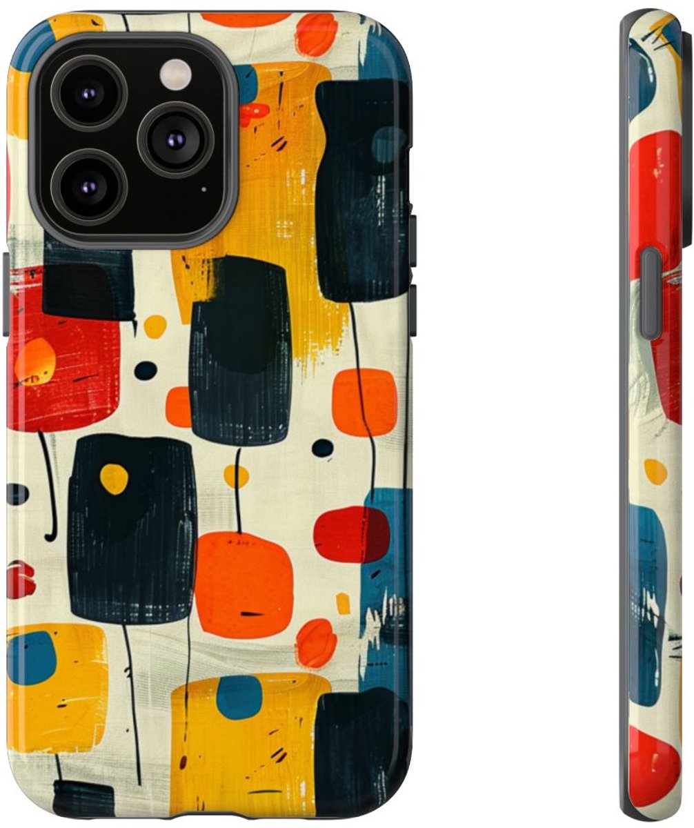 Mid-Century Abstract Geometrisch Patroon – Telefoonhoesje Geschikt voor iPhone 14 Pro Max