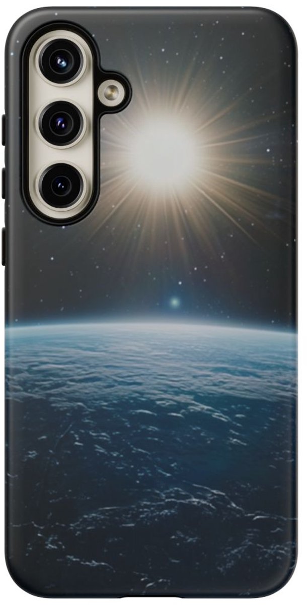 Blauwe Aardhorizon met Heldere Zon – Telefoonhoesje Geschikt voor Galaxy S24 Plus