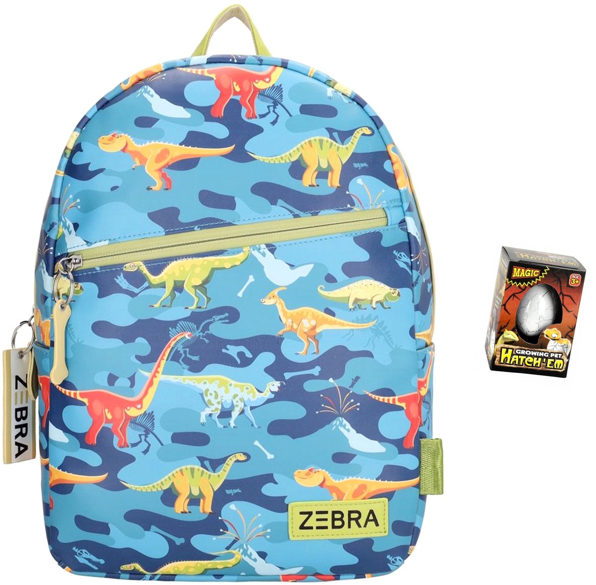 Zebra Rugzak Dino World - dinosaurus, kinderrugtas, rugtas, kinderrugzak, schooltas + Dino Ei