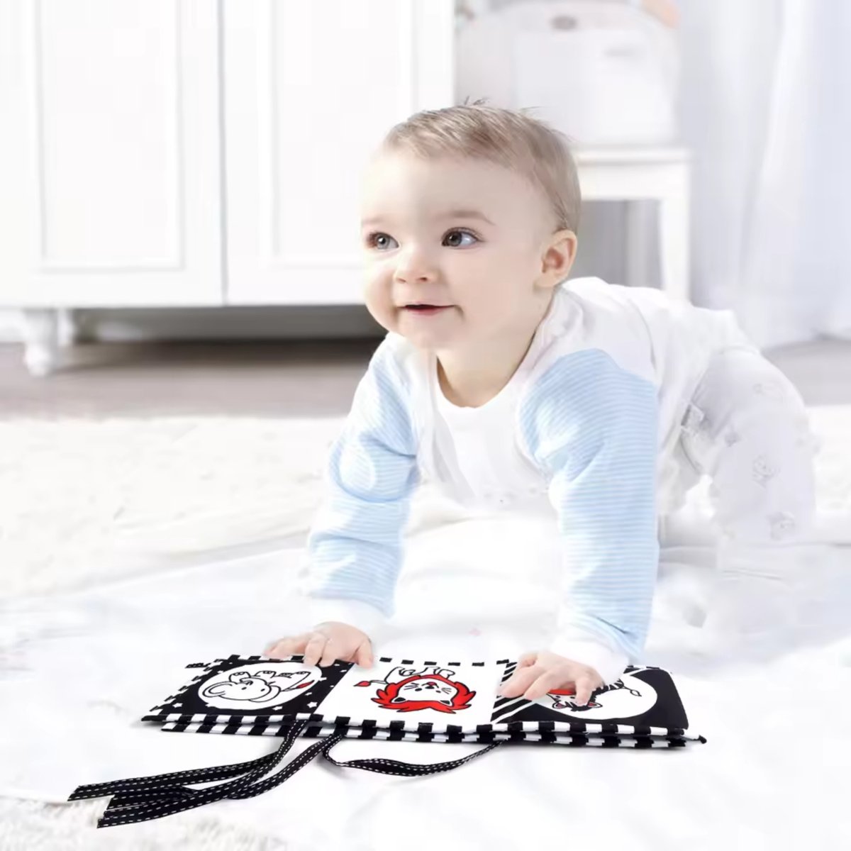 Boncy® Knisperboekje Baby - Speelgoed Tummy Time - Buikligtrainer - Montessori Boekjes eerste jaar 0 1 2 - Boek 6 maanden - Babyboek buggyboekje - Babyspeelgoed - Box Activiteitenboek — afbeelding 7