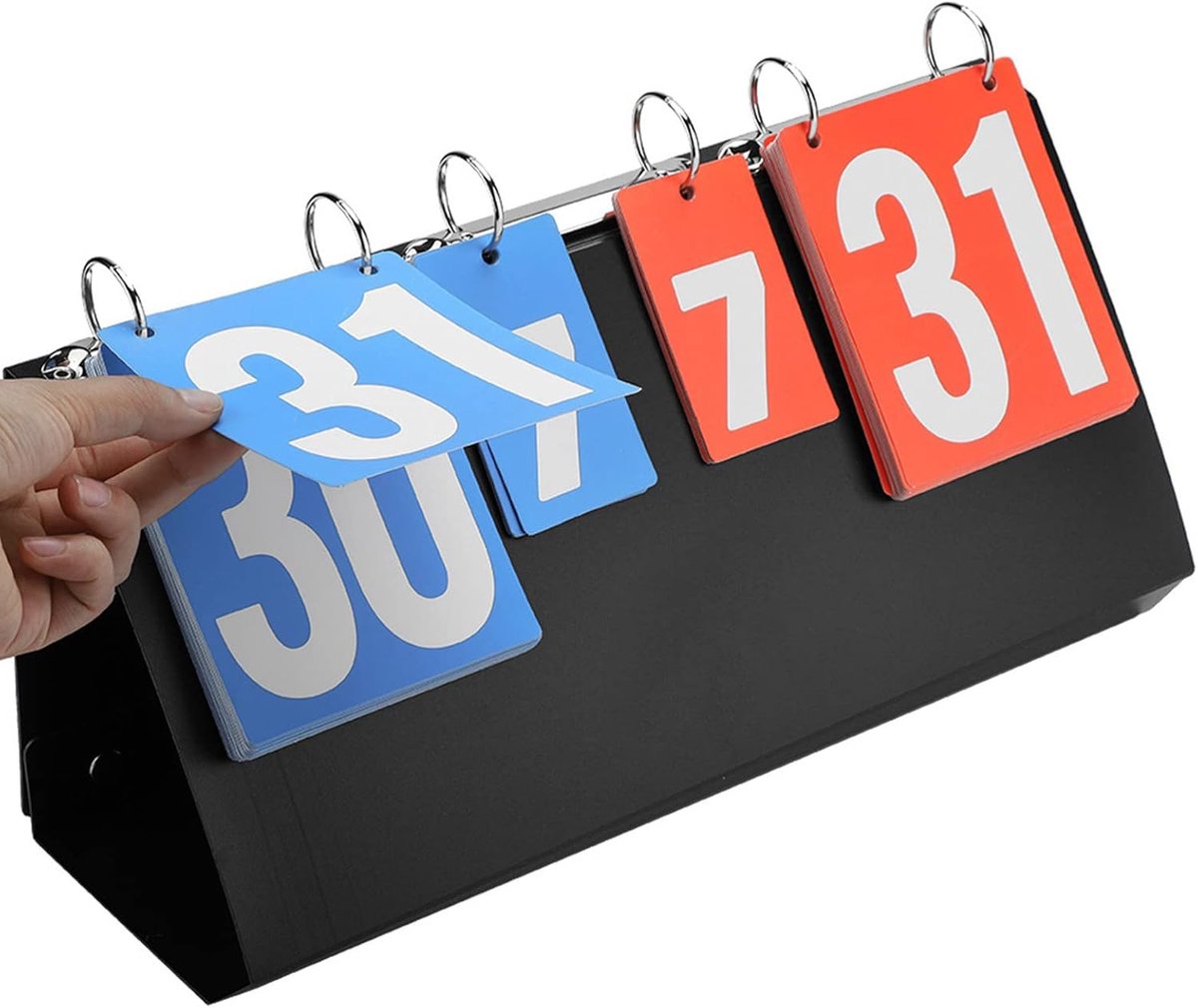 Scorebord - Tennis scorebord - Flip scorebord - Viercijferig sport scorebord - Opklapbaar sport scorebord - Geschikt voor tafeltennis, basketbal, badminton en volleybal - Oranje en blauw