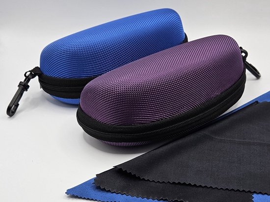 Foto: 2 felgekleurde brillenkokers 2 doekjes blauw paars brillendoos of zonnebril cadeau zonnebril koker tui lunettes de lecture rigide en cuir unisexe large eyeglass case for sunglasses and glasses