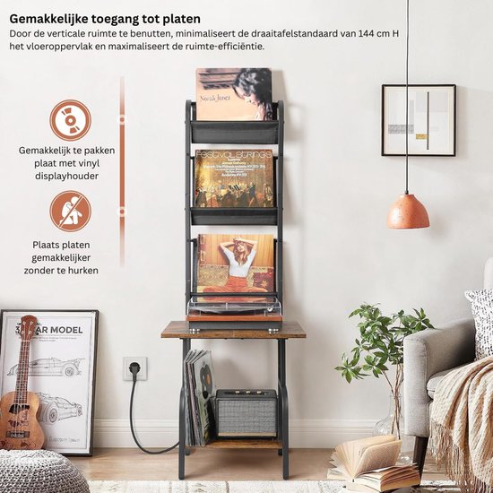 Mid Century moderne draaitafelkast met vinylopslag