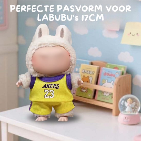 Basketbal Outfitje Kleding - Wit en Paars - Akers Stijl Sportieve Cute Look Geschikt voor Labubu (Pop Niet Inbegrepen) van Merkloos — afbeelding 2