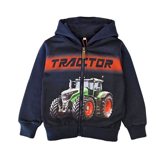 Gilet Kinder bleu foncé – Imprimé tracteur Fendt tendance – Sweat à capuche Garçons et Filles – Taille 134/140 – 65 % Katoen