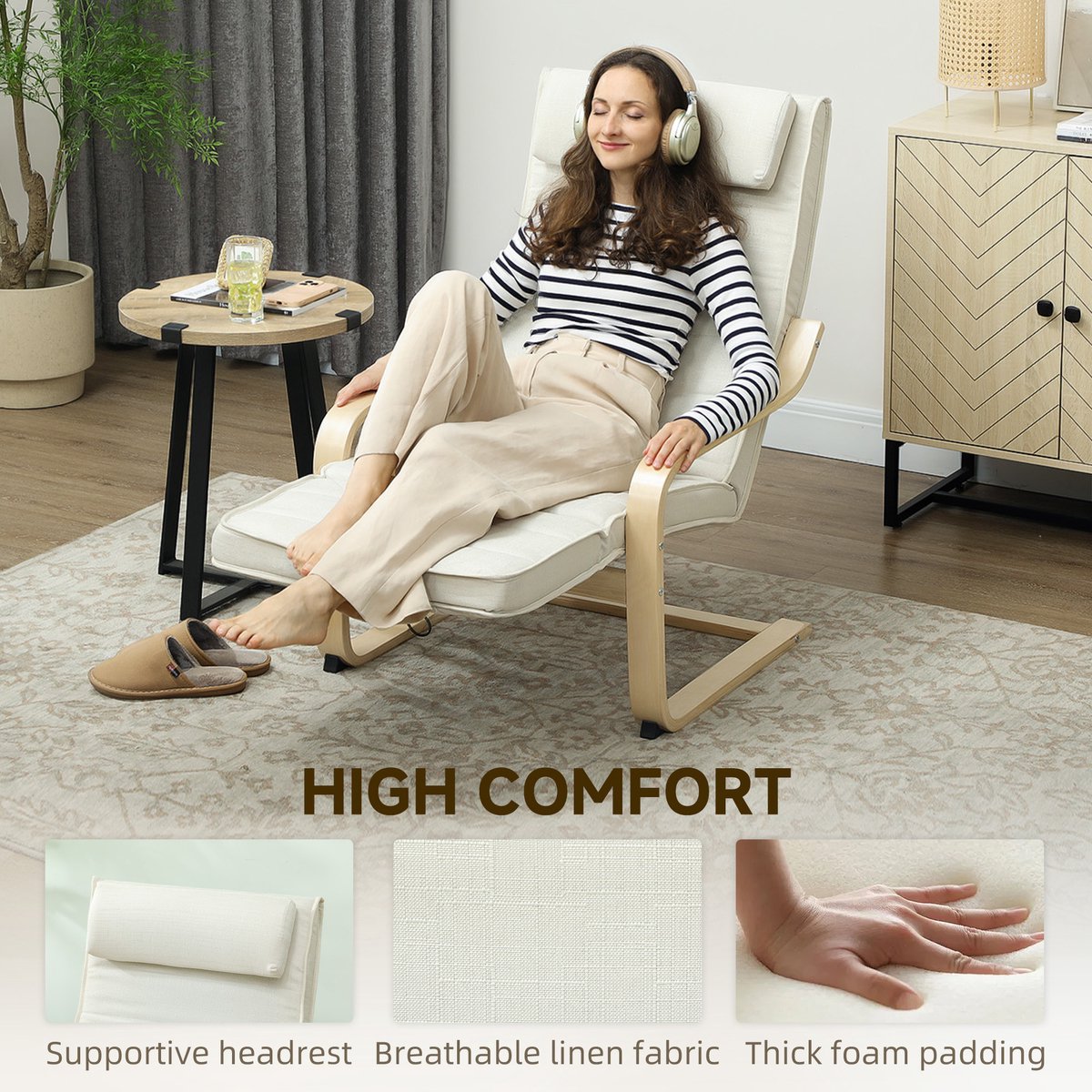 Afbeelding 3 van HOMCOM Accentstoel 67x95x101cm Linnen Wit met Massage