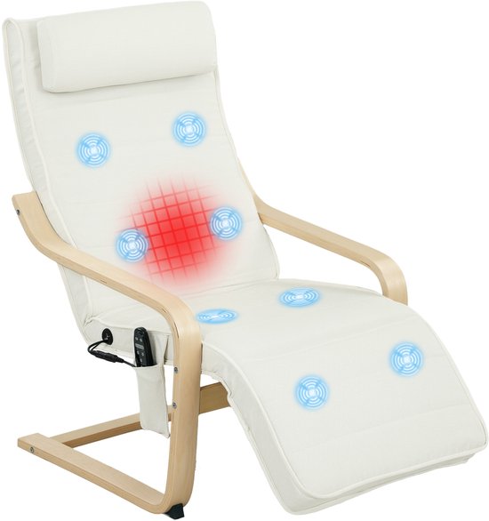 HOMCOM Accentstoel 67x95x101cm Linnen Wit met Massage - HOMCOM-Accentstoel-67x95x101cm-Linnen-Wit - €123,48