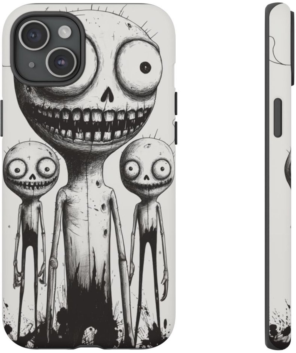 Drie Slanke Monsters in Lijntekening – Telefoonhoesje Geschikt voor iPhone 15 Plus