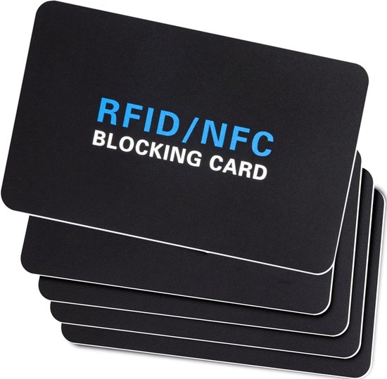 5-stuks RFID-blokkerende kaart, contactloze NFC-debitcard, creditcard, paspoortbeschermer, één RFID-kaart beschermt de hele portemonnee, zonder extra ruimte toe te voegen. Zwart