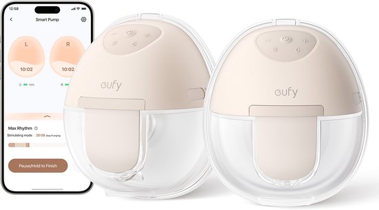 eufy Baby E10 Draagbare Borstkolf - Breast Pump- Elektrische Borstkolf met App-bediening - Slim Ritme - Zuigkracht van ziekenhuiskwaliteit - Draagbaar, Lekvrij en Ultra-stil