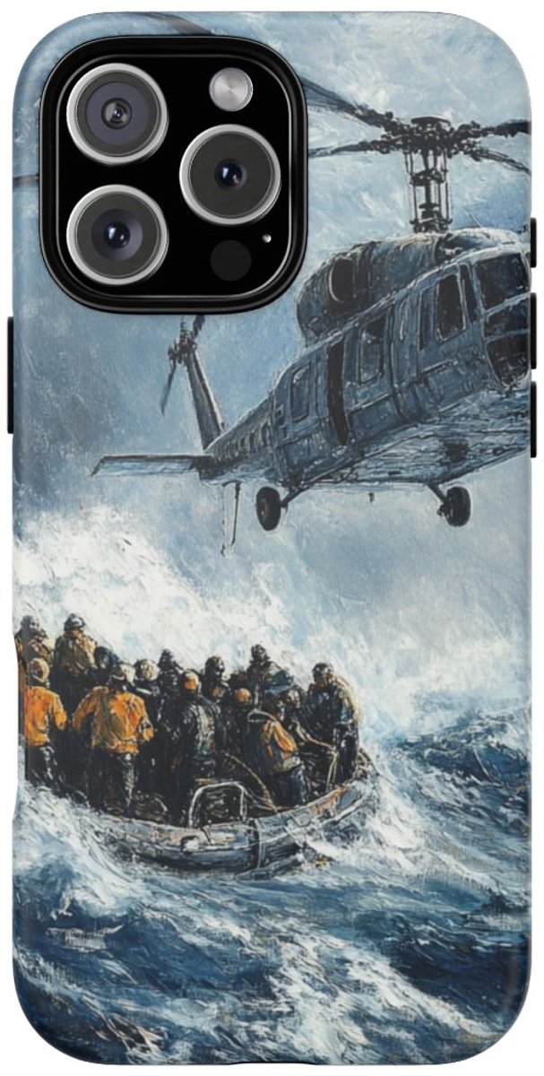 Helikopterredding Boven Woeste Zee – Telefoonhoesje Geschikt voor iPhone 16 Pro Max